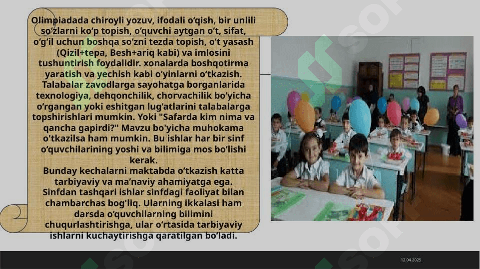 4-sinfda tanlovlarning mazmuni va ularni tashkil qilish usullariga topshiriqlar tizimini ishlab chiqish 4