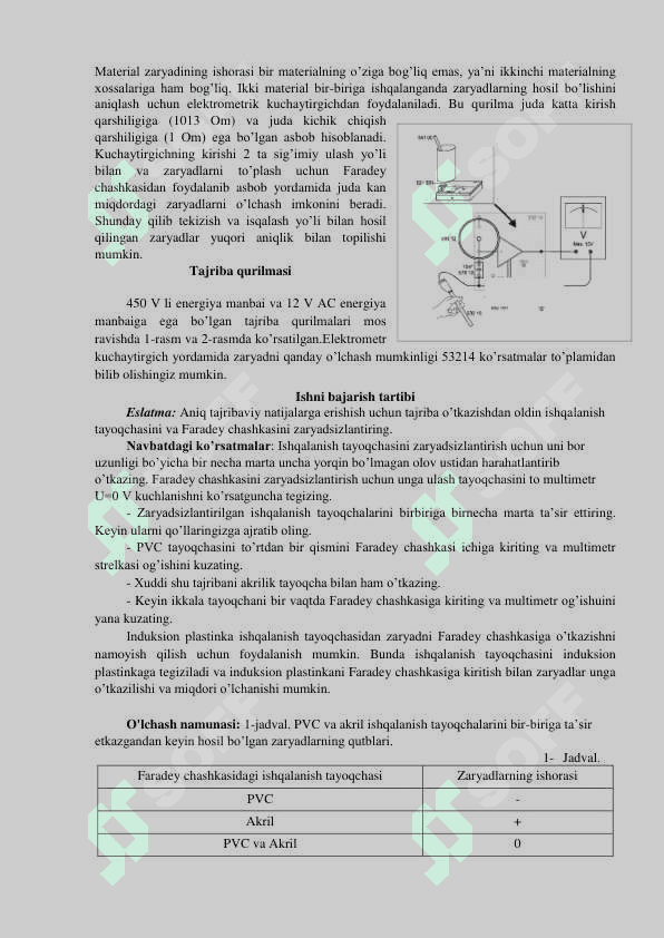 ELEKTROMETRIK KUCHAYTIRGICH YORDAMIDA ELEKTROSTATIKANING  ASOSIY TAJRIBALARINI BAJARISH 2
