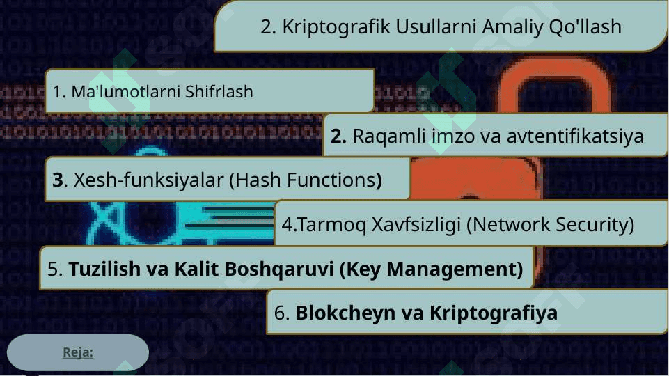 Axborotni himoyalashning kriptografik usullari. 7