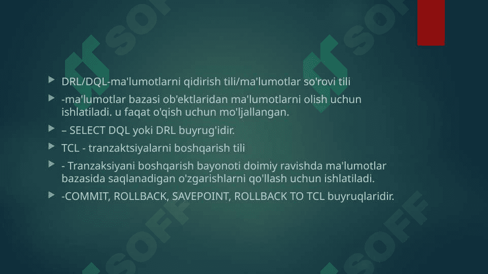 SQLtili. SQL operatorlarni yozish 4