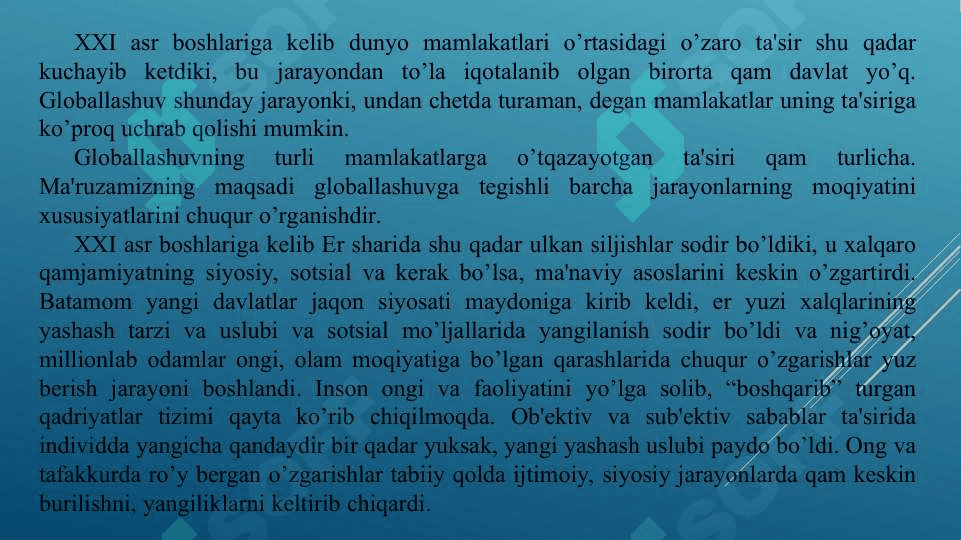Globallashuv jarayonlarida milliy g’oyaga ehtiyojning ortishi 4