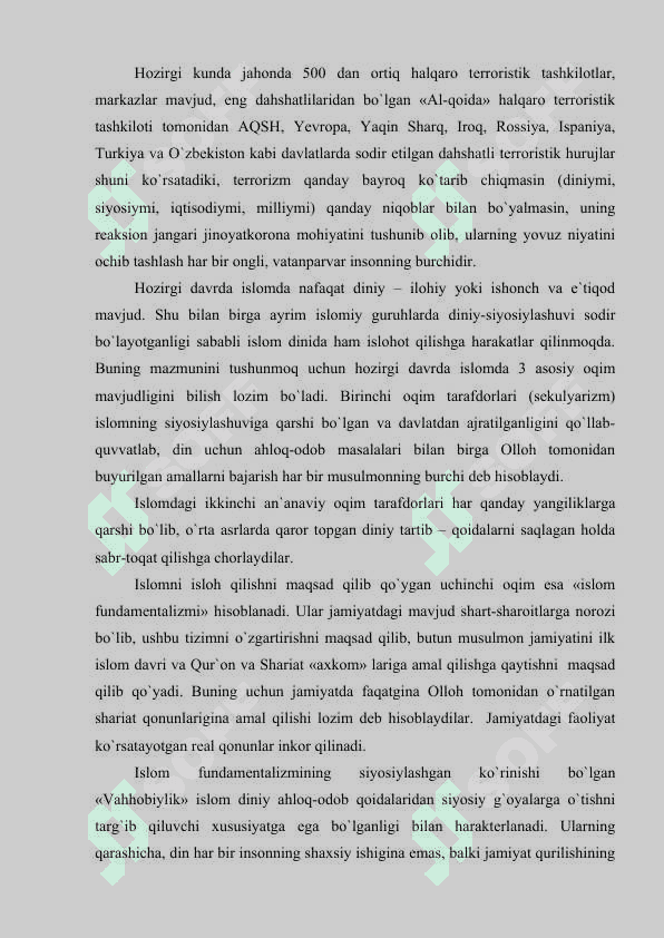 Diniy eksterimizm va terorizm insoniyat uchun havf ekanligi to'g'risida 6
