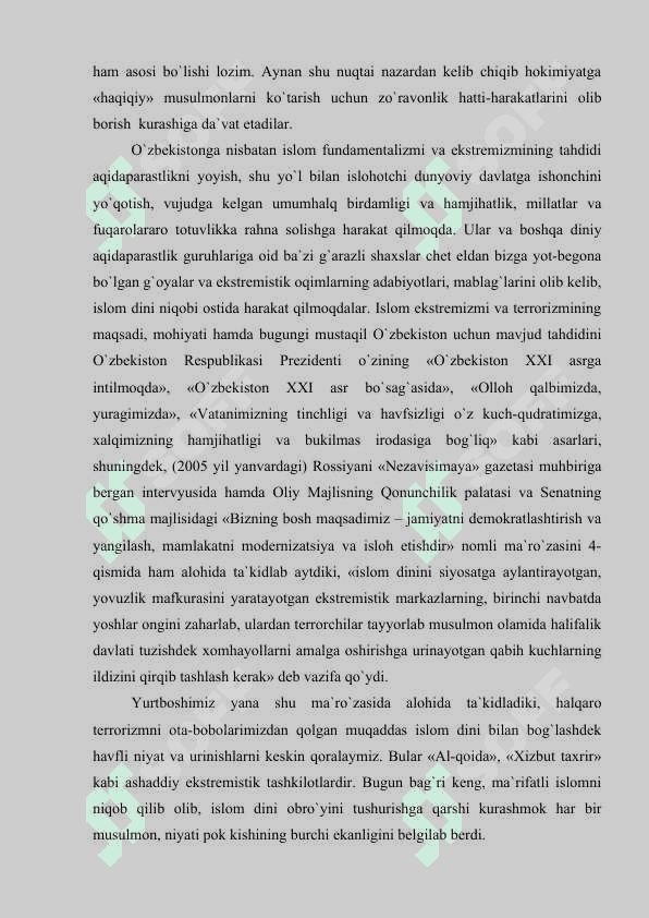 Diniy eksterimizm va terorizm insoniyat uchun havf ekanligi to'g'risida 7