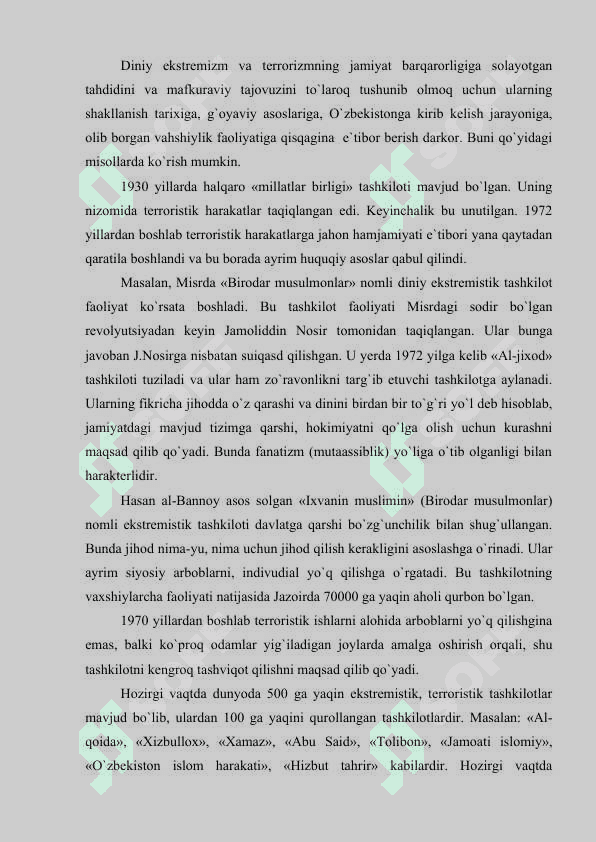 Diniy eksterimizm va terorizm insoniyat uchun havf ekanligi to'g'risida 8