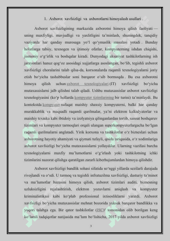 Axborot tizimlarida axborotni himoya qilish usullari va vositalari KURS.docx 3