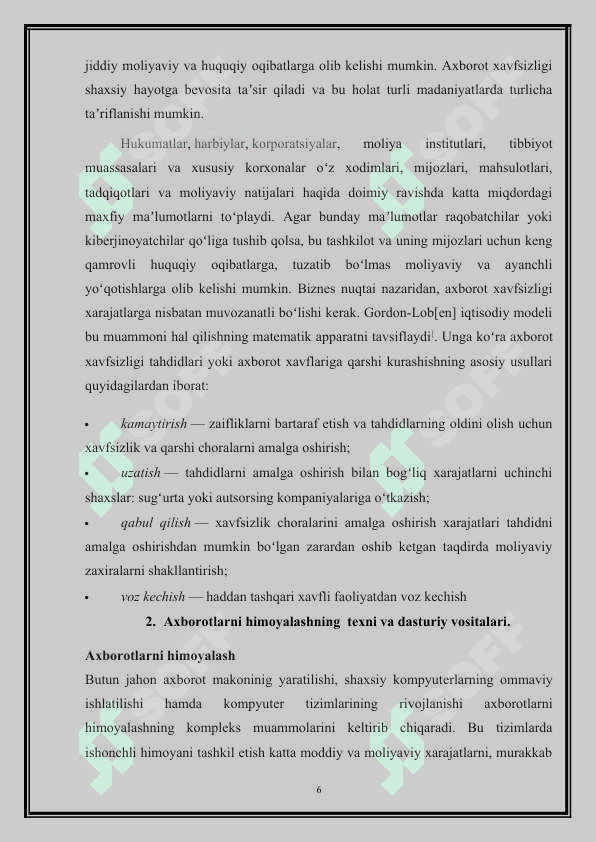 Axborot tizimlarida axborotni himoya qilish usullari va vositalari KURS.docx 6