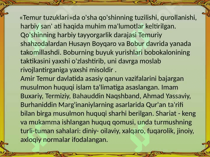 temur tuzuklarida siyosiy qarashlar 8