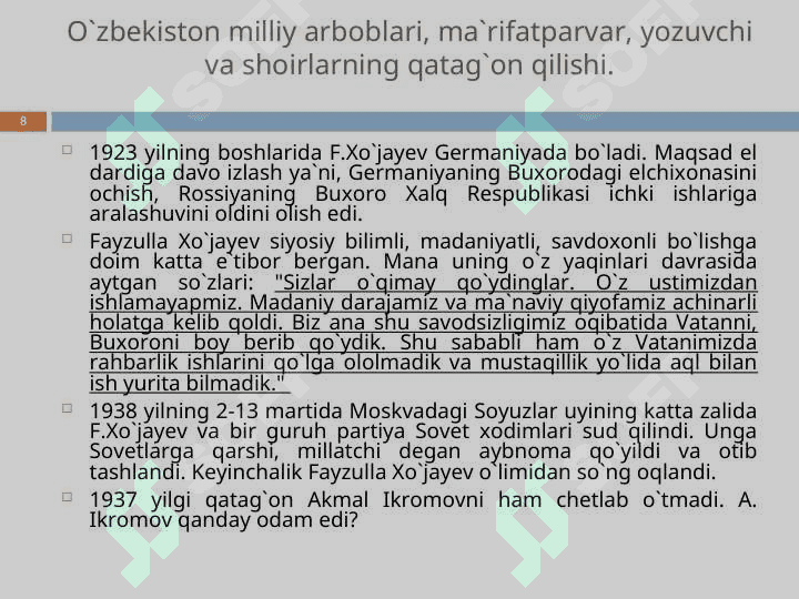 Sovet tuzumi davrida O’zbekistondagi qatag’on siyosati 8
