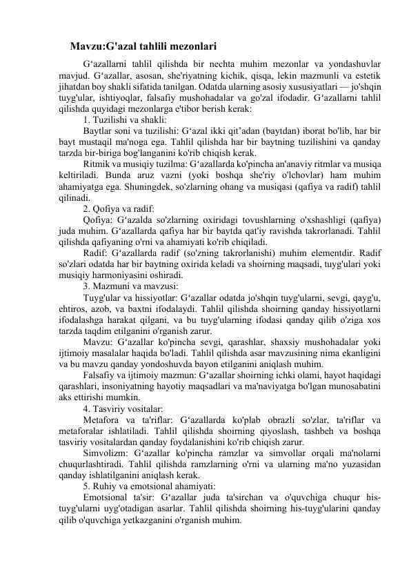 G'azal tahlili mezonlari 1