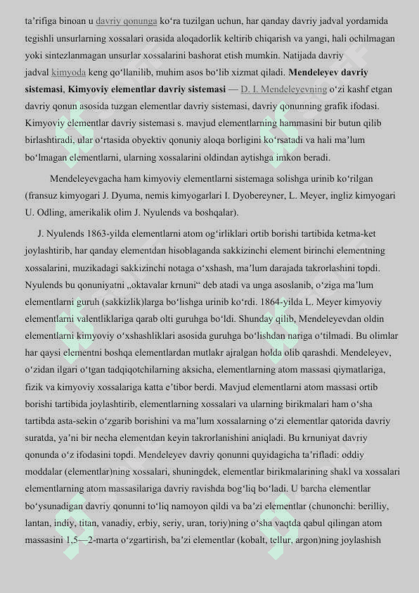 Elementlarning davriy jadvaldagi o‘rniga ko‘ra oksidlovchilik va qaytaruvchilik xossalarining o‘zgarishi | Referat | Mustaqil ish | 1-kurs | Kimyo 3