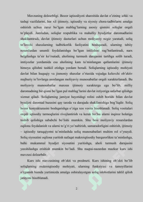 SOLIQLARNING MAKROIQTISODIY MOHIYATI VA ROLI 2
