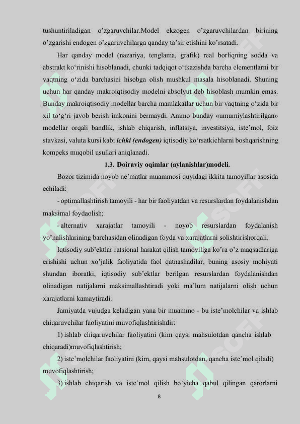 ASOSIY MAKROIQTISODIY MODЕLLARNING QIYOSIY TAHLILI 8