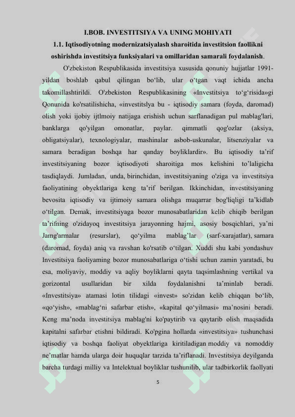 INVESTSITSIYA FUNKSIYASI VA OMILLARI. 5