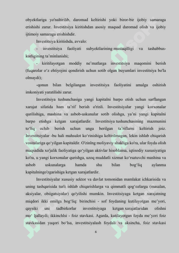 INVESTSITSIYA FUNKSIYASI VA OMILLARI. 6