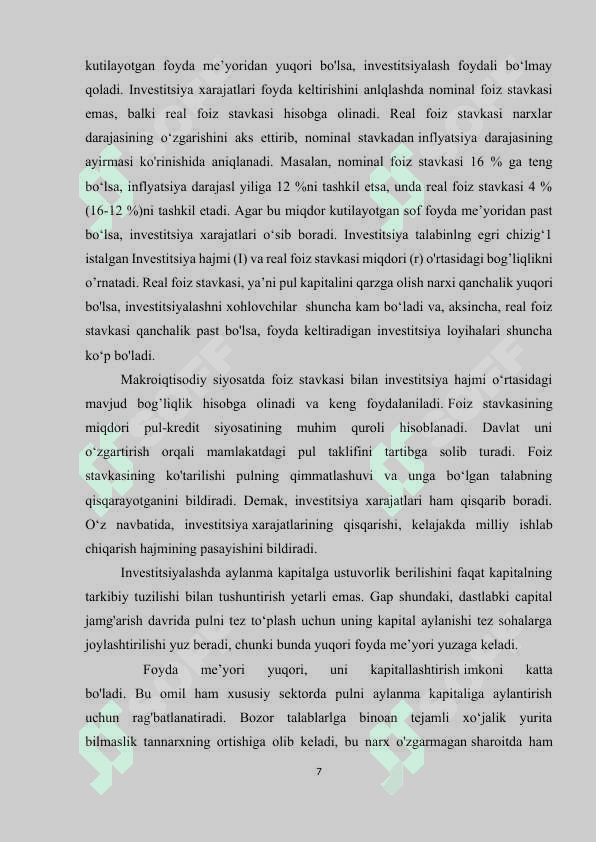 INVESTSITSIYA FUNKSIYASI VA OMILLARI. 7