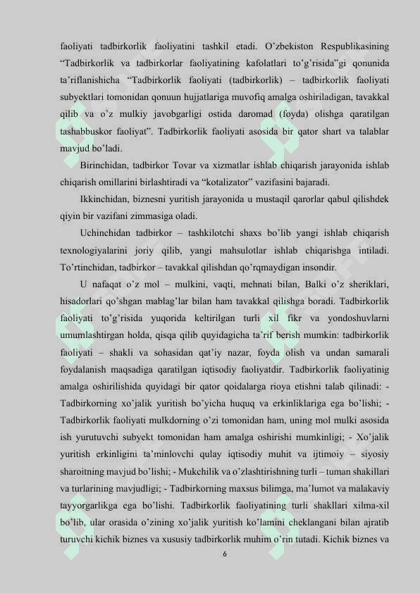 XUSUSIY TADBIRKORLIKNING AHOLINI ISH BILAN TA’MINLASHDAGI O‘RNI 6