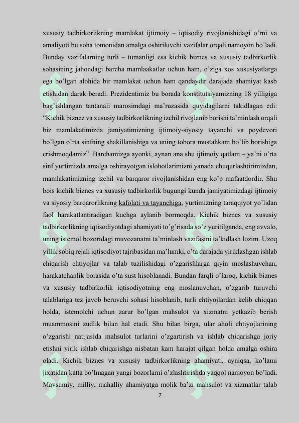 XUSUSIY TADBIRKORLIKNING AHOLINI ISH BILAN TA’MINLASHDAGI O‘RNI 7