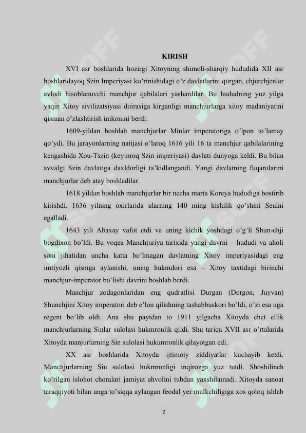XVII ASRNING O’RTASIDA  XX ASRNING BOSHIDA XITOY 2