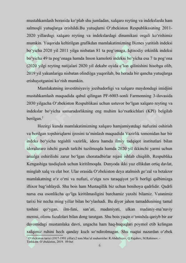 Yangilanayotgan O'zbekistonda milliy tiklanishda –milliy yuksalish sari 6