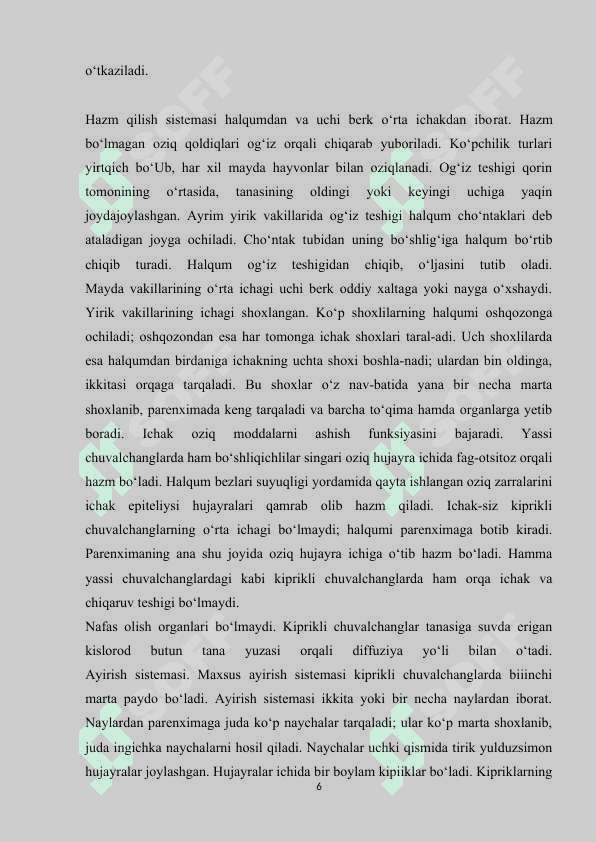 YASSI CHUVALCHANGLARNING RIVOJLANISH SIKLI-PARAZITLIK  HAYOT MAXSULI 6