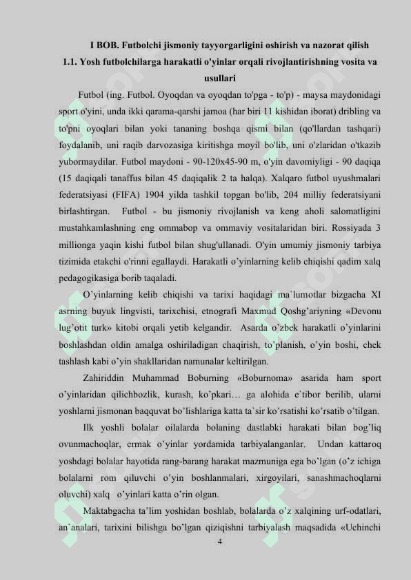 YOSH FUTBOLCHILARGA OYOQ KUCHINI HARAKATLI O’YINLAR YORDAMIDA RIVOJLANTIRISH SAMARADORLIGI 4
