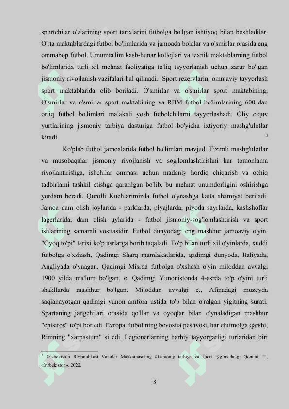 YOSH FUTBOLCHILARGA OYOQ KUCHINI HARAKATLI O’YINLAR YORDAMIDA RIVOJLANTIRISH SAMARADORLIGI 8