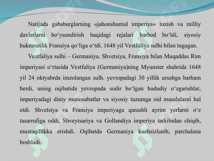 XVII –XIX asr boshlarida xalqaro munosabatlar va diplomatiya 3