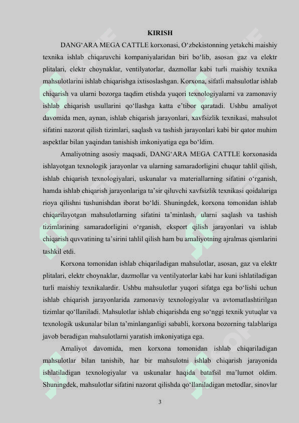 "DANG‘ARA MEGA CATTLE" korxonasida ishlab chiqarish amaliyoti hisoboti 2
