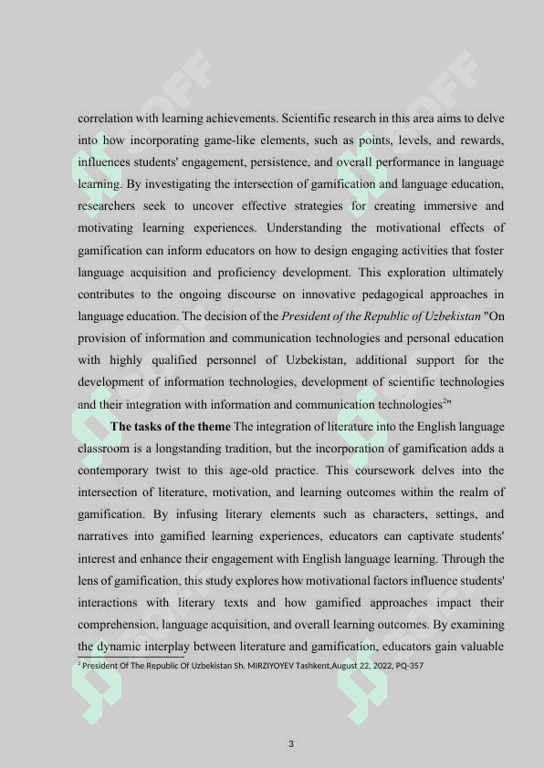 Motivational Effects and Learning Outcomes of Gamification in English Language Classroom. 3
