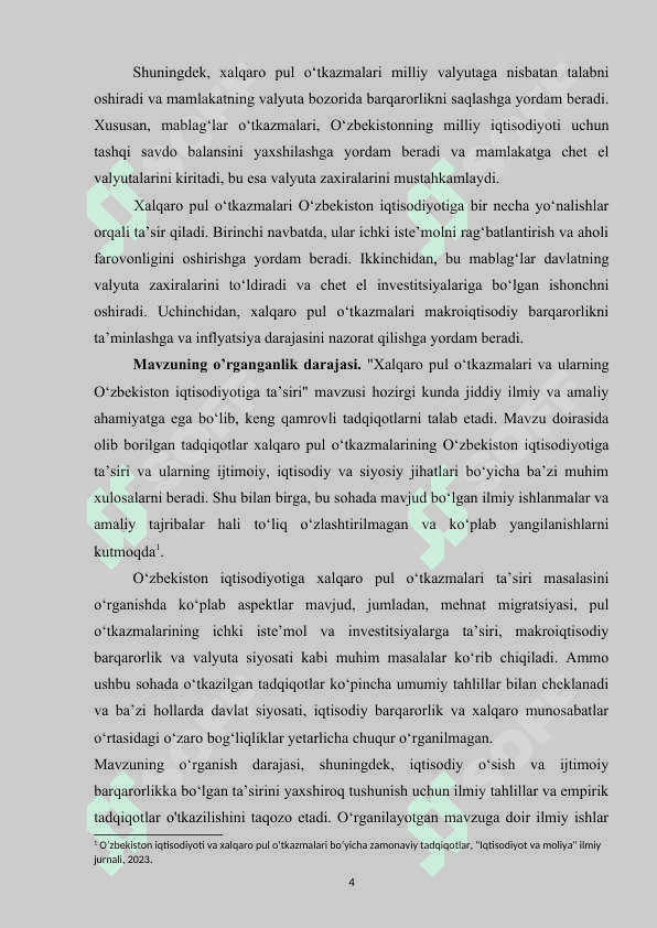 XALQARO PUL O'TKAZMALARINING O'ZBEKISTON IQTISODIYOTINING RIVOJLANISHIDAGI ROLI 4