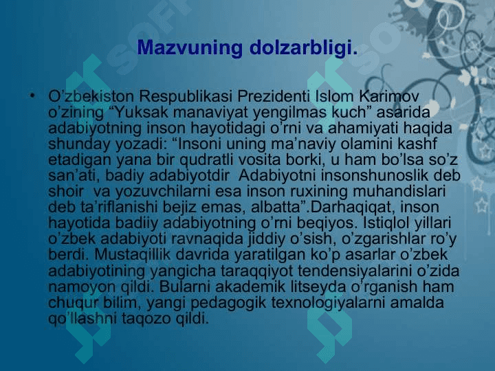 Mazvuning dolzarbligi 2