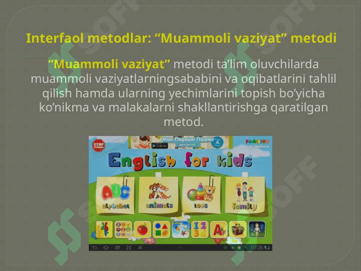 Dars jarayonini loyihalashda o’qitish metodlarini 5