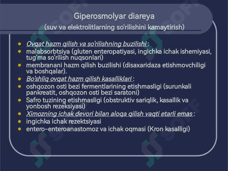Diareya sindromli kasalliklarni differentsial diagnostikasi va davolash tamoyillari 4