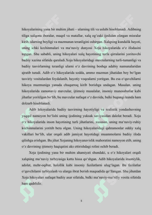 Xojaning hikoyanavislik mahorati 5