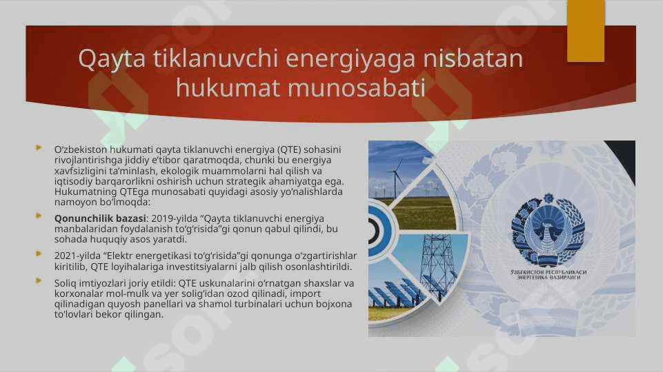Qayta tiklanuvchi energiya manbalari. O‘zbekiston salohiyati. 8