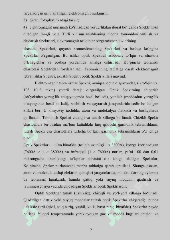 ATOMLARNING NURLANISH SPEKTRI VA UNING TURLARI 7