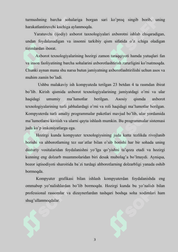 Axborot resurslari va uning  jamiyatdagi o’rni 3