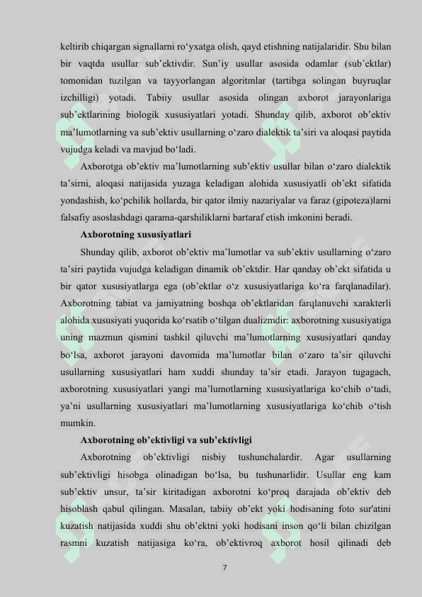 Axborot resurslari va uning  jamiyatdagi o’rni 7