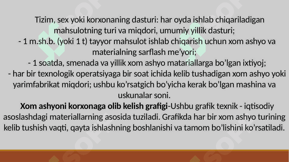 Xom ashyo hisobi. Xom ashyoni korxonaga olib kelish grafigi 2