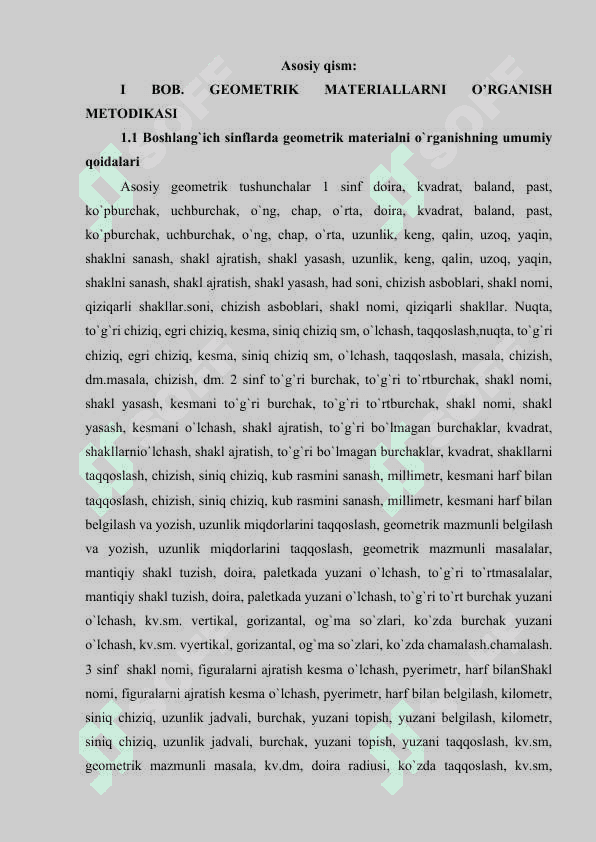 Mavzu: Geometrik materiallarni  o’rgatish metodikasi. Kurs ishi 8