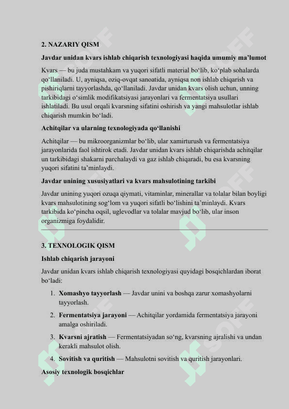 Javdar unidan kvars ishlab chiqarish texnologiyasi 2