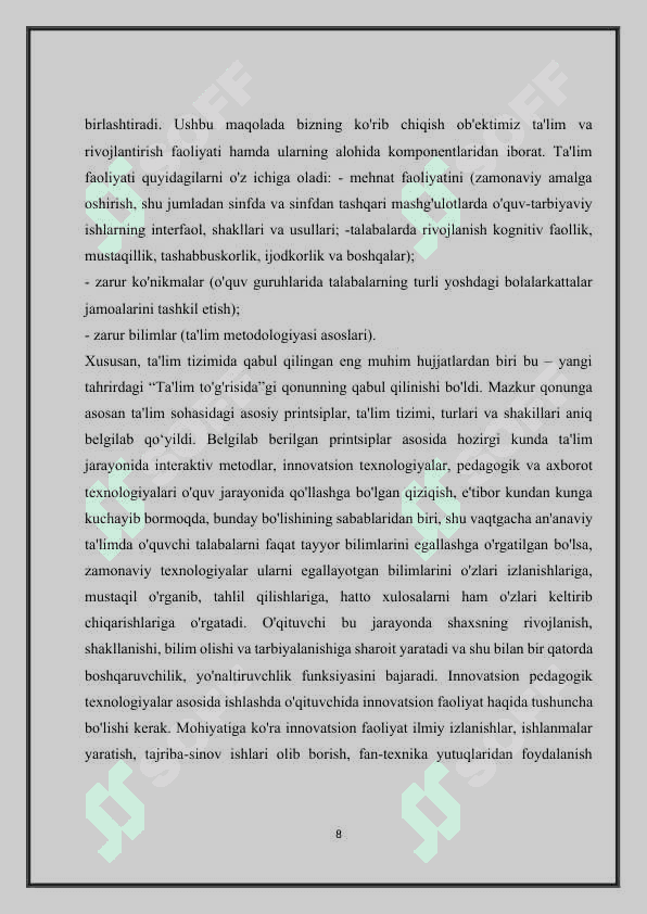 Ta’lim sifatini rejalashtirish 8