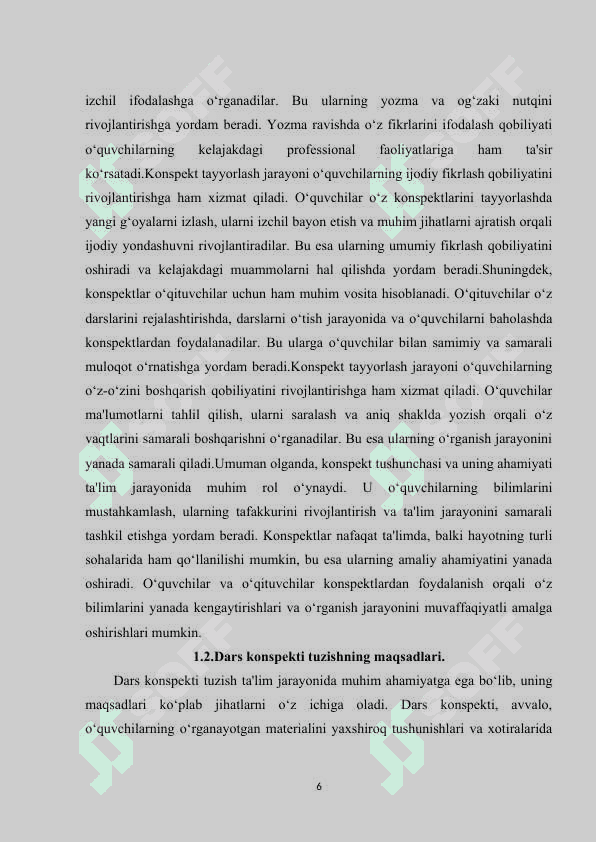 Dars konspektini tuzish 6