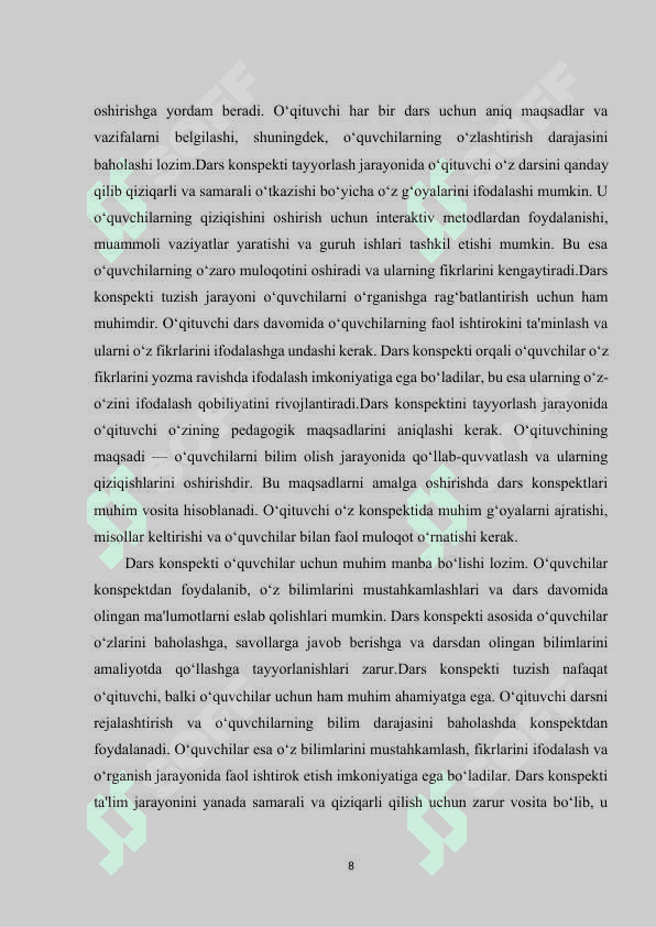 Dars konspektini tuzish 8