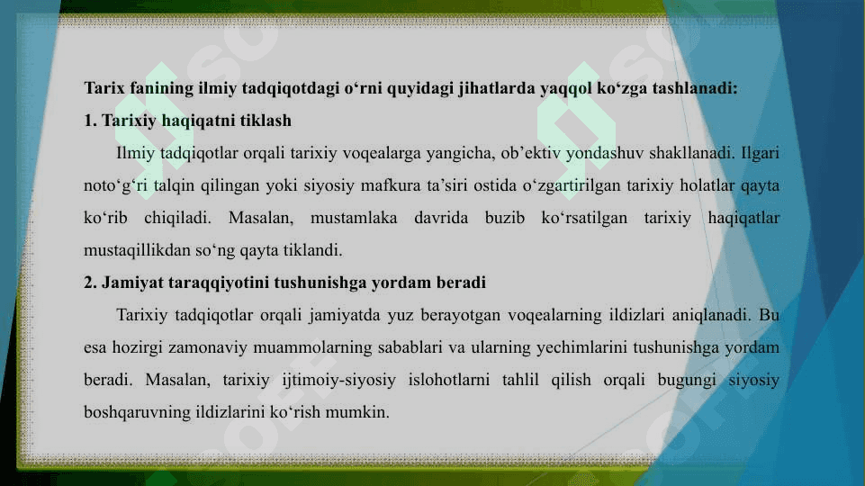 Tarix fani ilmiy tadqiqot ishlarini tashkillashtirish vazifalari 4