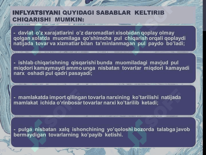 INFLYATSIYA, PUL HARAKATI VA INFLYATSIYAGA  OLIB  KELUVCHI SHART-SHAROITLAR 6
