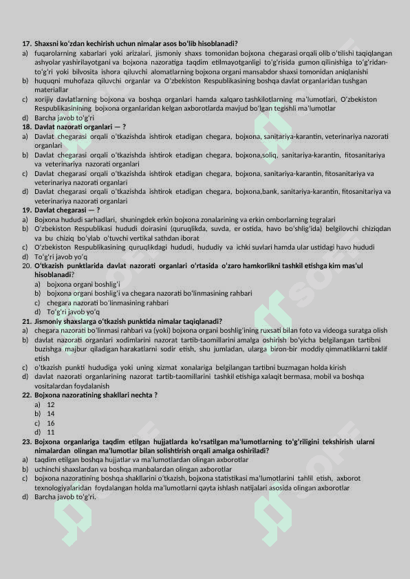 8 semestr bojxona ishidan oraliq savollar 3