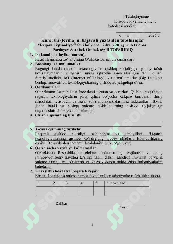 Raqamli qishloq xo’jaligining O’zbekiston uchun samaralari. 2