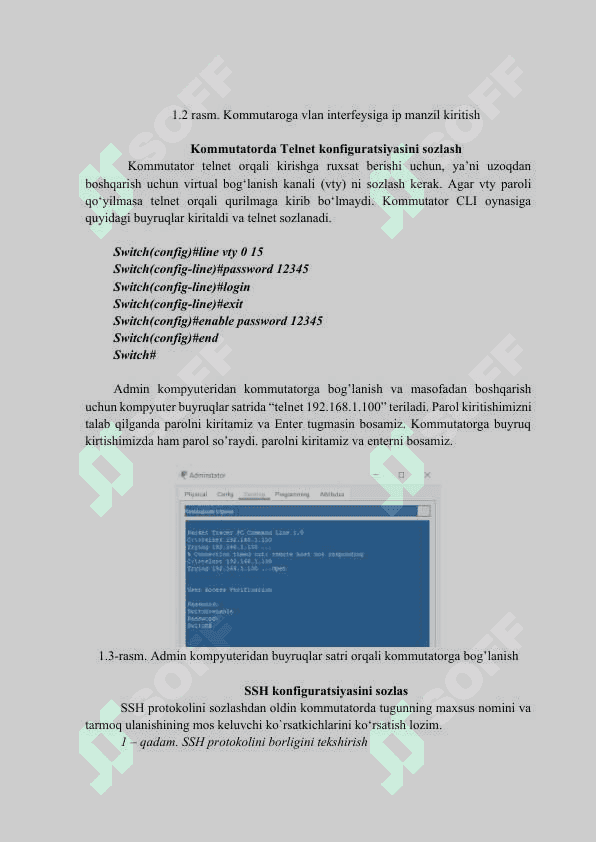 TARMOQ QURILMALARIDA DASTLABKI XAVFSIZLIK SOZLAMALARINI O’RNATISH-TELNET, SSH 4