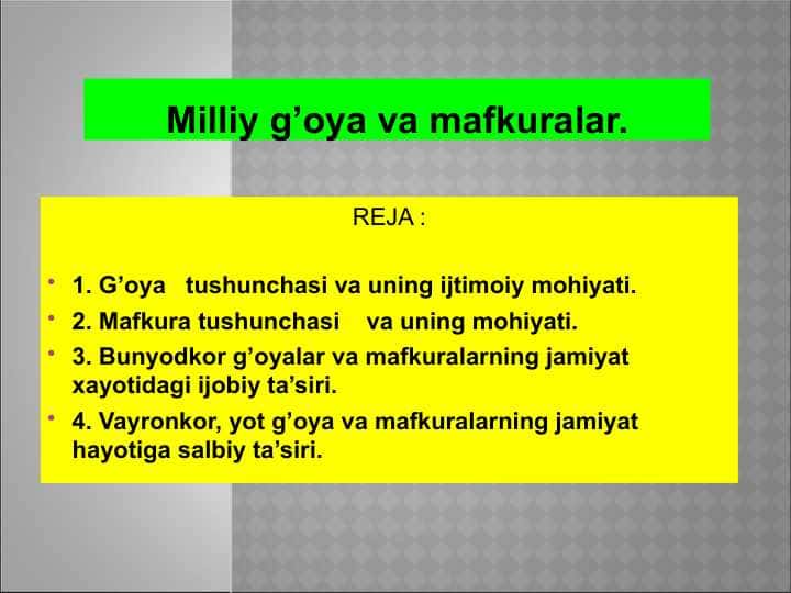 Milliy g’oya va mafkuralar 1